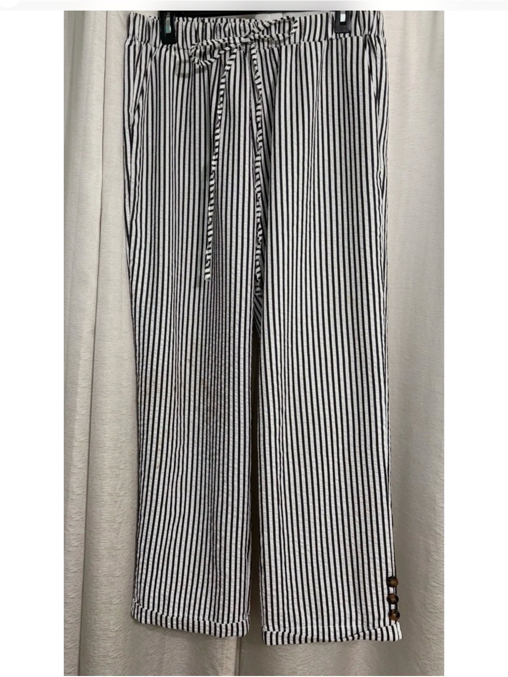 CLEARANCE! Black and White Striped Drawstring Woman’s Summer SeersuckerPant